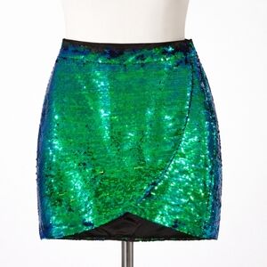 Lulu's Iridescent Green-Blue Sequin Mini Skirt